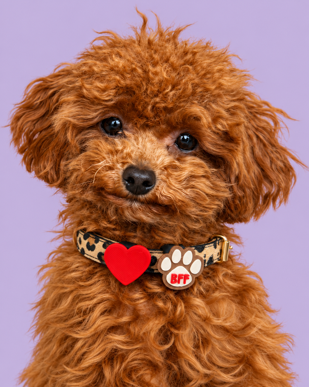 Micky met tijgerhalsband, rood hartje en BFF-pootje